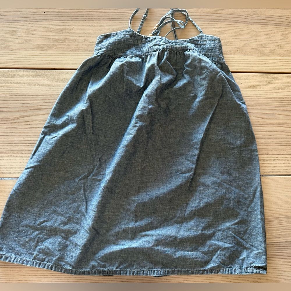 Billabong vintage denim baby doll top with tie detail & wooden beads- medium